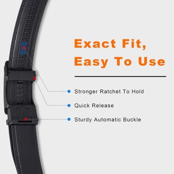 Men's Belt Leather Ratchet Belt for Men Dress Casual with Adjustable Buckle - Picture 9 of 11